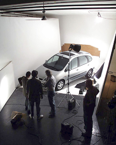 Top-Down Photo of a Group of Photographers Shooting a Renault Scenic Inside Studio A at Instudio.org